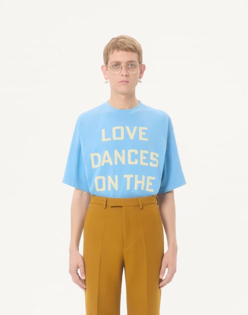 Valentino - Valentino Cotton T-shirt With Love Dances On The Abyss & Made In Valentino Print - Sky Blue - Man - T-shirts And Sweatshirts